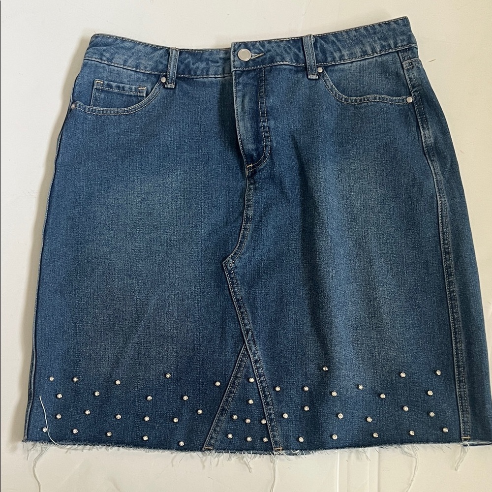 Cato Blue Denim Skirt with Rhinestone Details